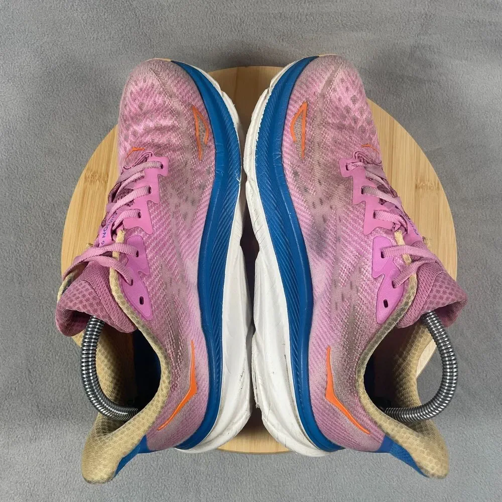 Hoka Clifton 9 Womens Size 10 B Pink Blue Athletic Sneakers Running Shoes